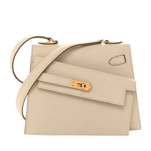 Túi Đeo Chéo Nữ Hermès Craie Kelly 20 En Desordre Sellier Epsom Gold Hardware Limited Edition Màu Trắng Kem